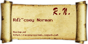 Récsey Norman névjegykártya